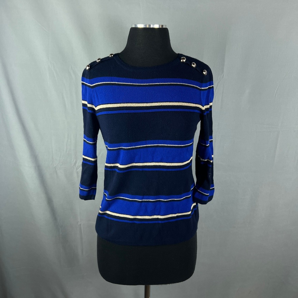 Db Established 1962 Sweater Womens Medium Blue Striped Metallic Shoulder Button